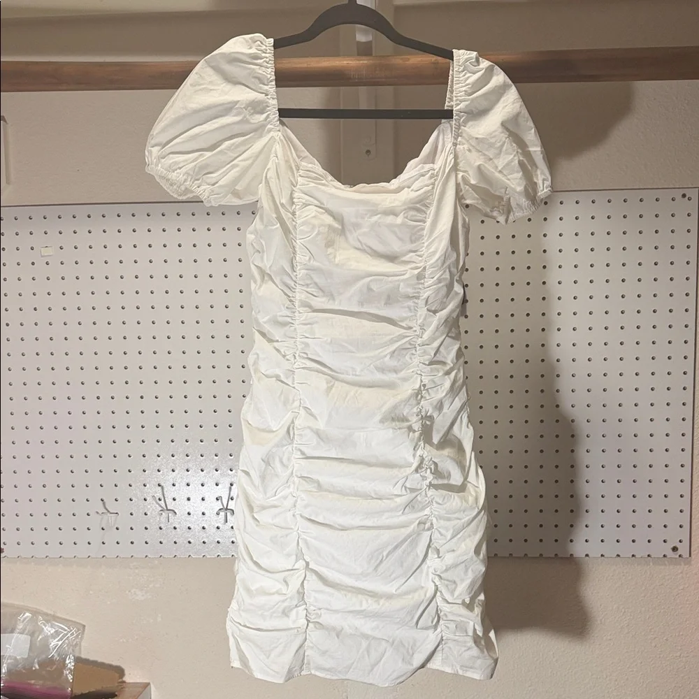 Revolve Superdown White Ruched Puff-Sleeve Women’s Dress - Picture 3 of 10
